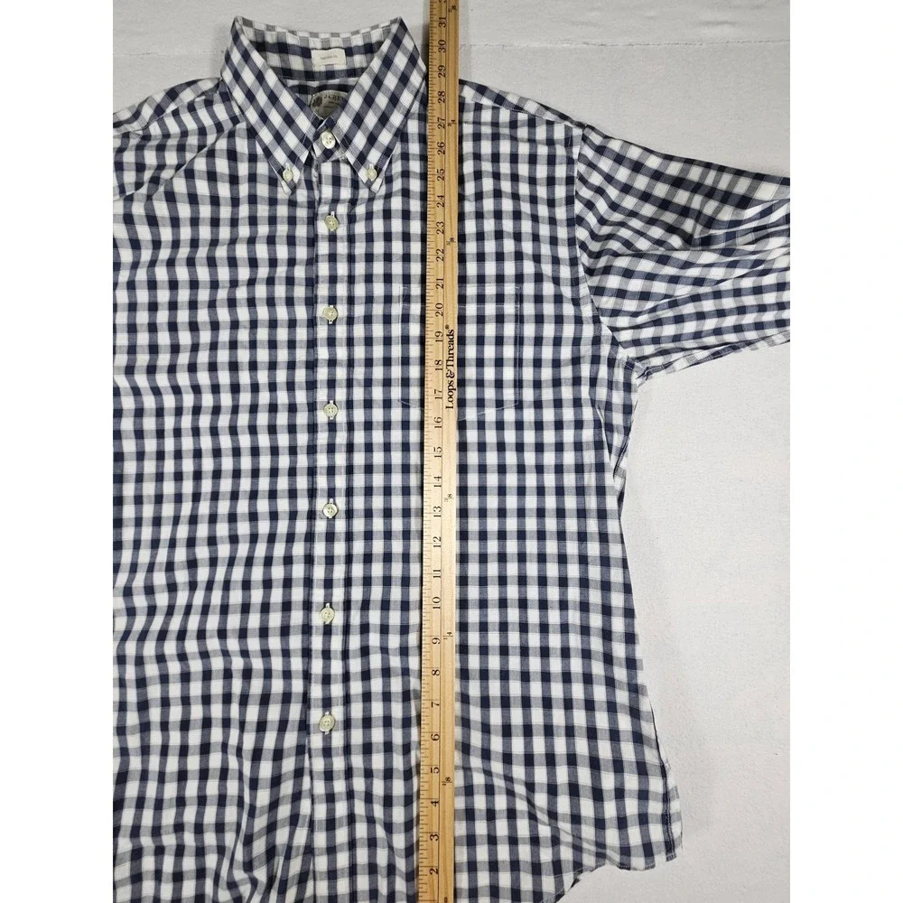 J.Crew Mens Tailored Fit Gingham Button Down Shirt Navy Blue‎ White Large 26364